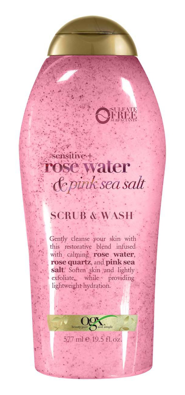 OGX Beauty Sensitive + Rose Water & Pink Sea Salt Scrub & Wash