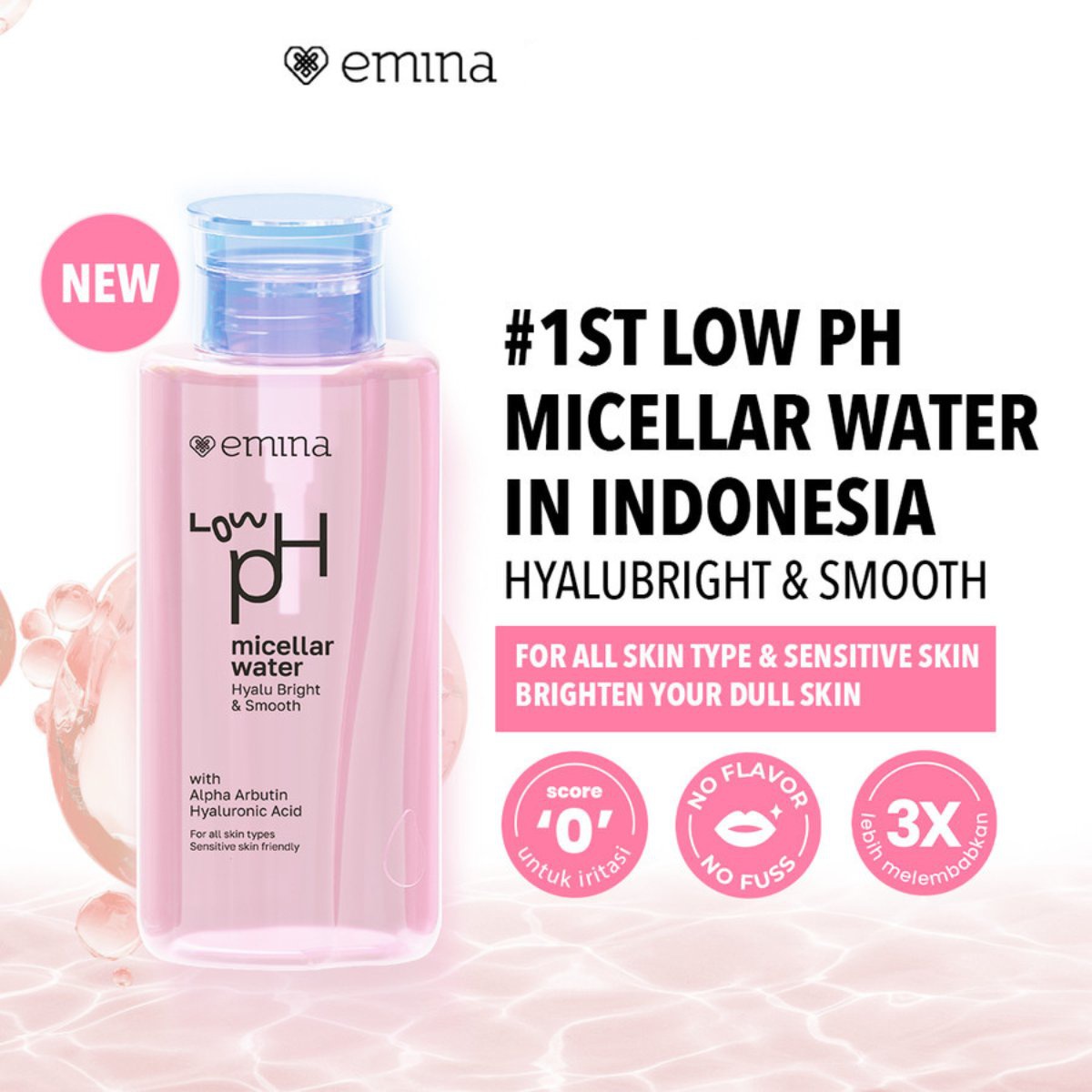 Emina Low pH Micellar Water Hyalubright & Smooth