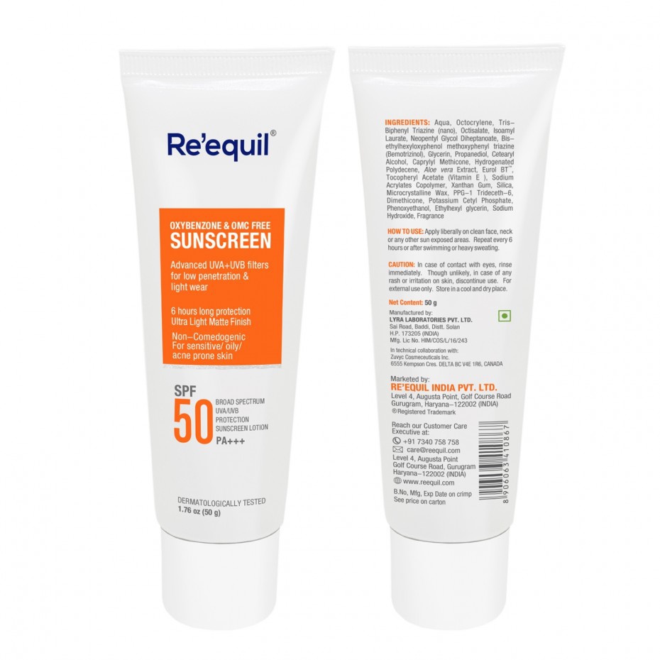 Re'equil Oxybenzone & OMC Free Sunscreen Lotion Spf 50 PA+++