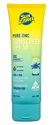 Sun Zapper Pure Zinc Natural Sun Cream SPF 50 Reef Safe & Non Nano Zinc Oxide Sunscreen
