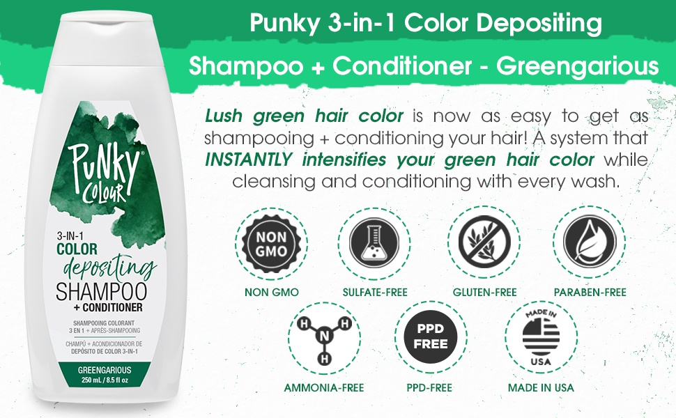 Punky Colour 3-In-1 Color Depositing Shampoo + Conditioner - Greengarious