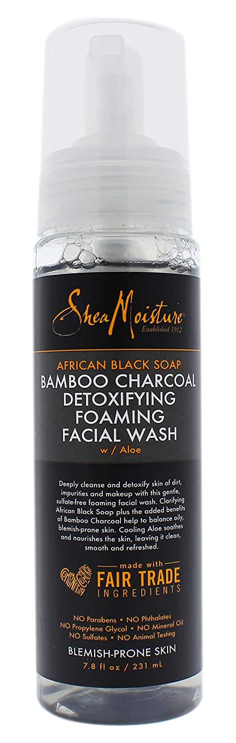 Shea Moisture African Black Soap Bamboo Charcoal Detoxifying Foaming Facial Wash