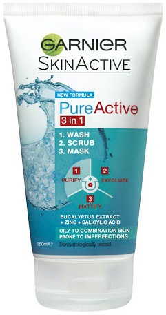 Garnier Pure Active 3 In 1 Face Mask Wash & Scrub
