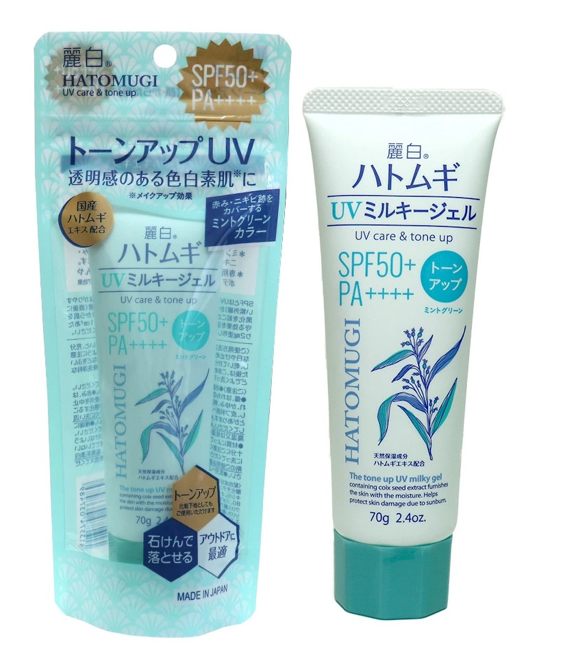 Kumano Yushi Reihaku Hatomugi UV Milky Gel Tone Up Mint