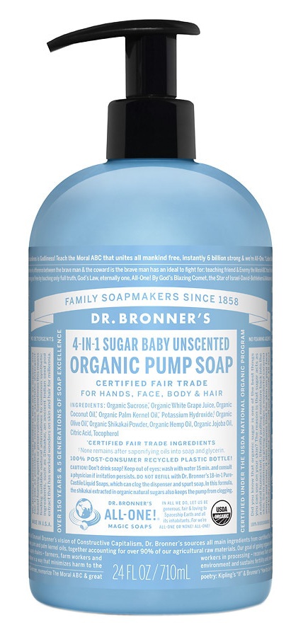 Dr Bronner Sugar Baby-Unscented Organic Pump Soap