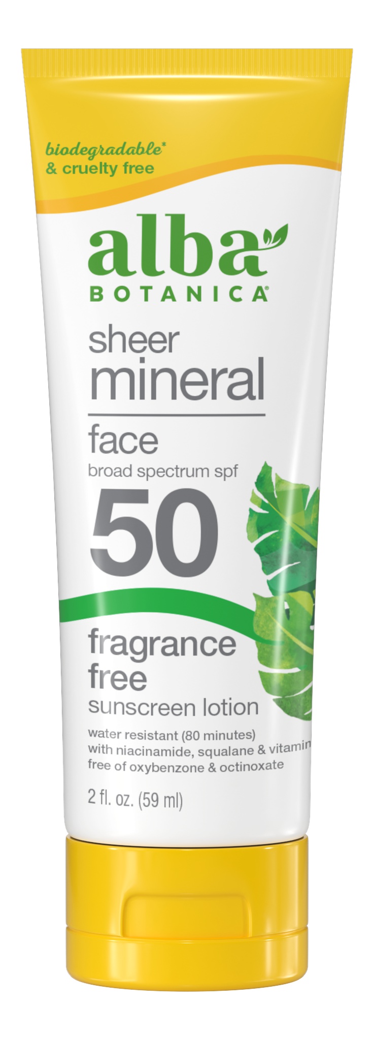 Alba Botanica Sheer Mineral Broad Spectrum SPF 50,  Fragrance Free Sunscreen Lotion