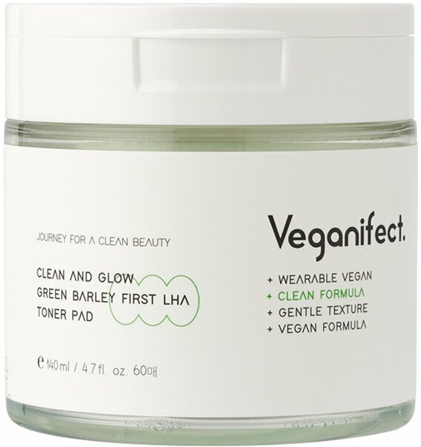 veganifect. Clear & Glow Green Barely LHA Toner Pad
