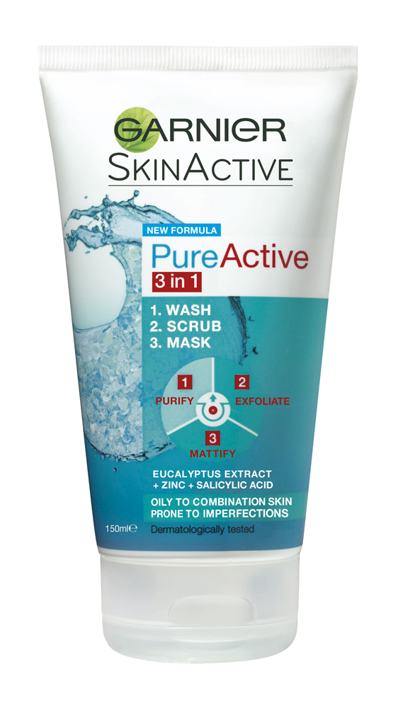Garnier Pure Active 3-In-1 Wash, Scrub, Mask
