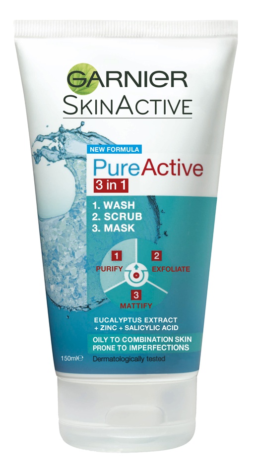 Garnier Pure Active 3-In-1 Wash, Scrub, Mask