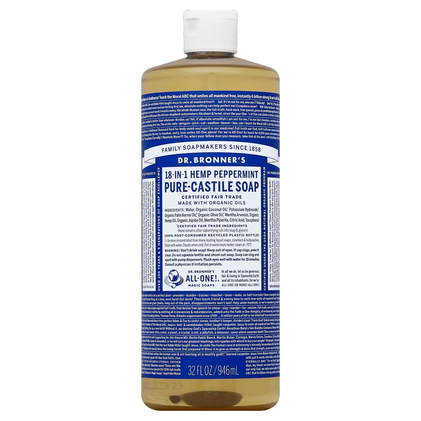 Dr. Bronner's Hemp Peppermint Pure Castile Soap ingredients (Explained)