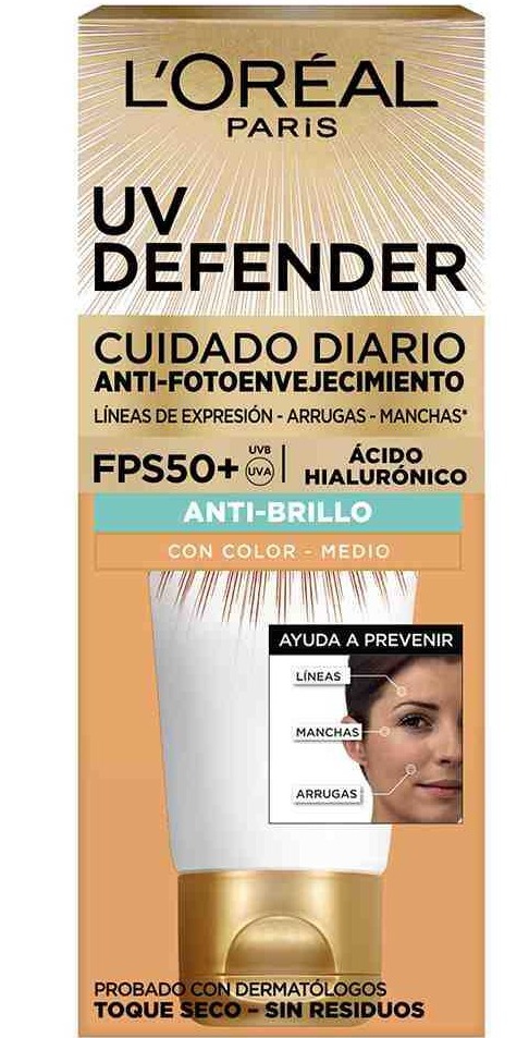 L'Oreal Cuidado Diario Anti-fotoenvejecimiento Anti-brillo Tono Medio FPS 50+