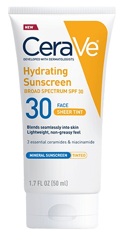 CeraVe Hydrating Sunscreen Broad Spectrum Spf 30 Face Sheer Tinted