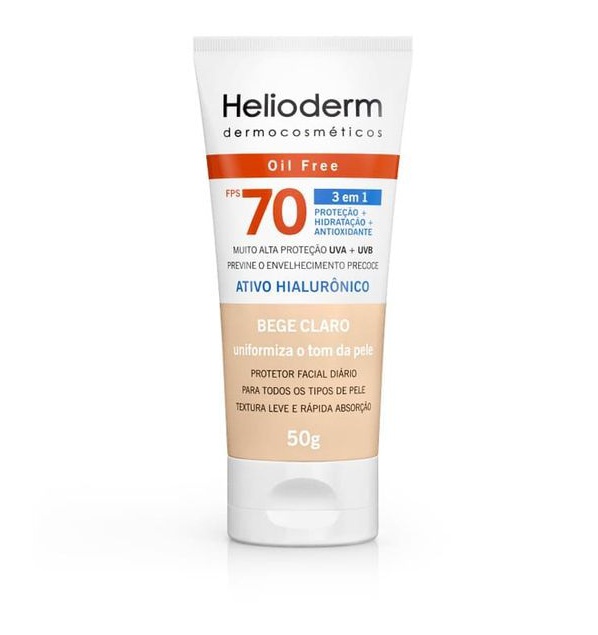 Helioderm Protetor Facial Diário Helioderm Oil Free FPS 70 Bege Claro