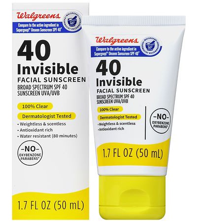 Walgreens 40 Invisible Facial Sunscreen