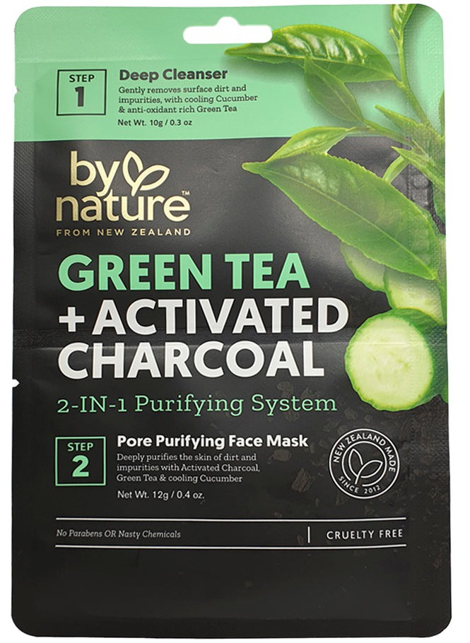 By Nature Green Tea + Activated Charcoal Two Step Mask Kit