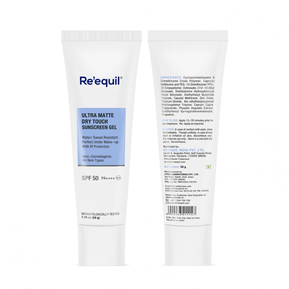 Re'equil Ultra Matte Dry Touch Sunscreen Gel Spf 50 PA++++