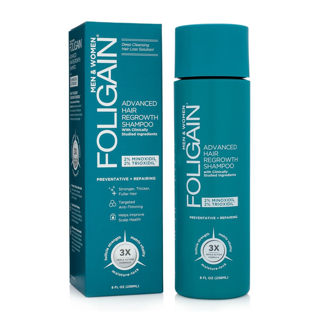 Foligain Advanced Hair Regrowth Shampoo with 2% Minoxidil & 2% Trioxidil