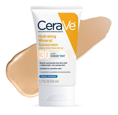 CeraVe Hydrating Mineral Sunscreen SPF 30 Face Sheer Tint Shade: Light