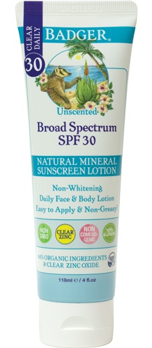 Badger Clear Daily, Natural Mineral Sunscreen Lotion, Clear Zinc, Spf 30, Unscented