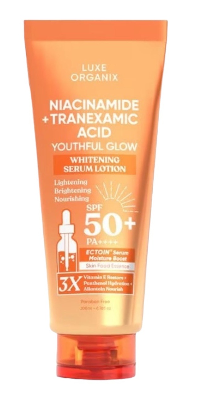 Luxe Organix Niacinamide + Tranexamic Acid Youthful Glow Whitening Serum Lotion SPF50