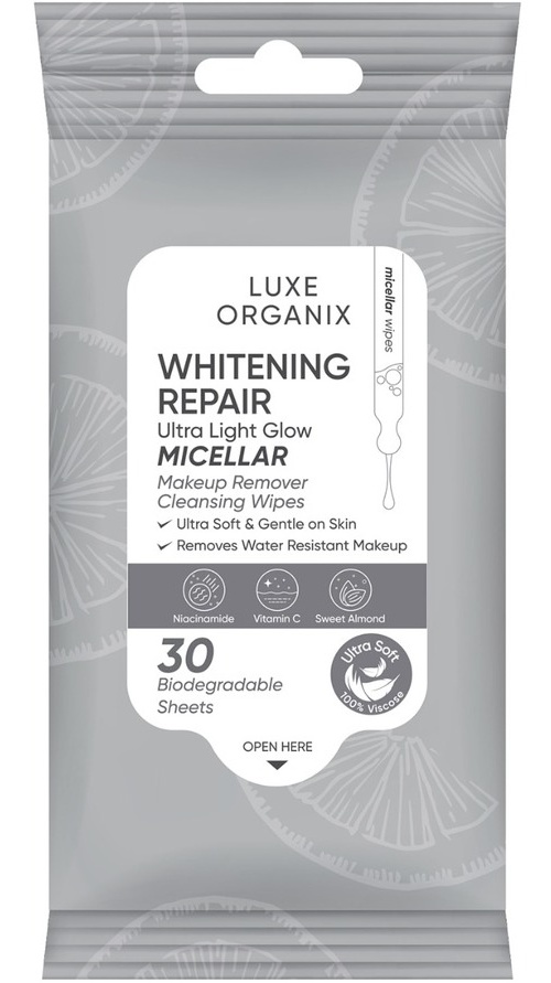 Luxe Organix Whitening Repair Ultra Light Glow Micellar Makeup Remover Cleansing Wipes
