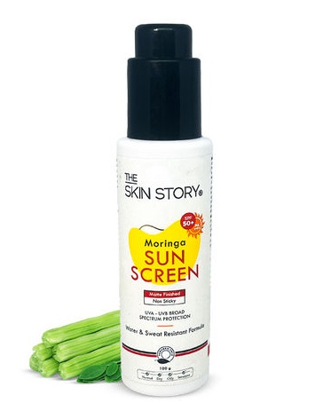 The skin story Moringa Matte Face Sunscreen SPF 50+ Pa+++ UVA-UVB Protect, Anti-aging, No White Cast (100g)