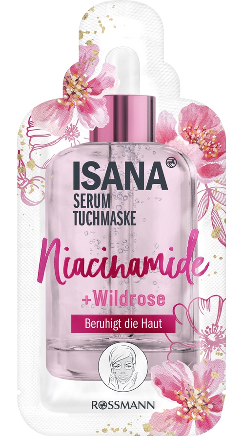 Isana Serum Tuchmaske Niacinamide + Wildrose