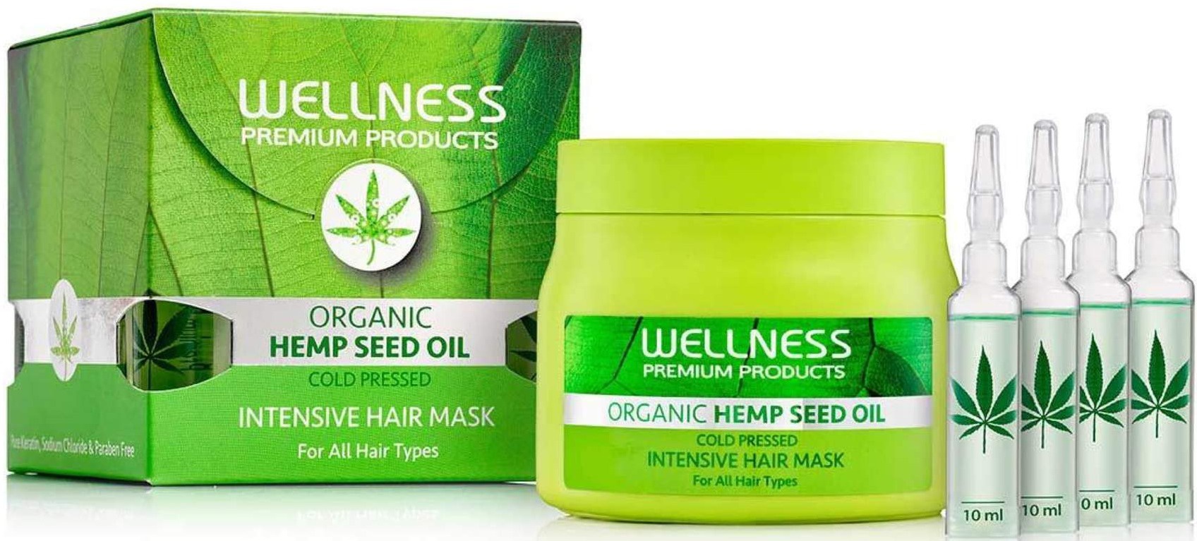 WELLNESS PREMIUM PRODUCTS Organic Hemp Seed Oil Intensive Mask & Ampoule Treatment (Set Of 4)