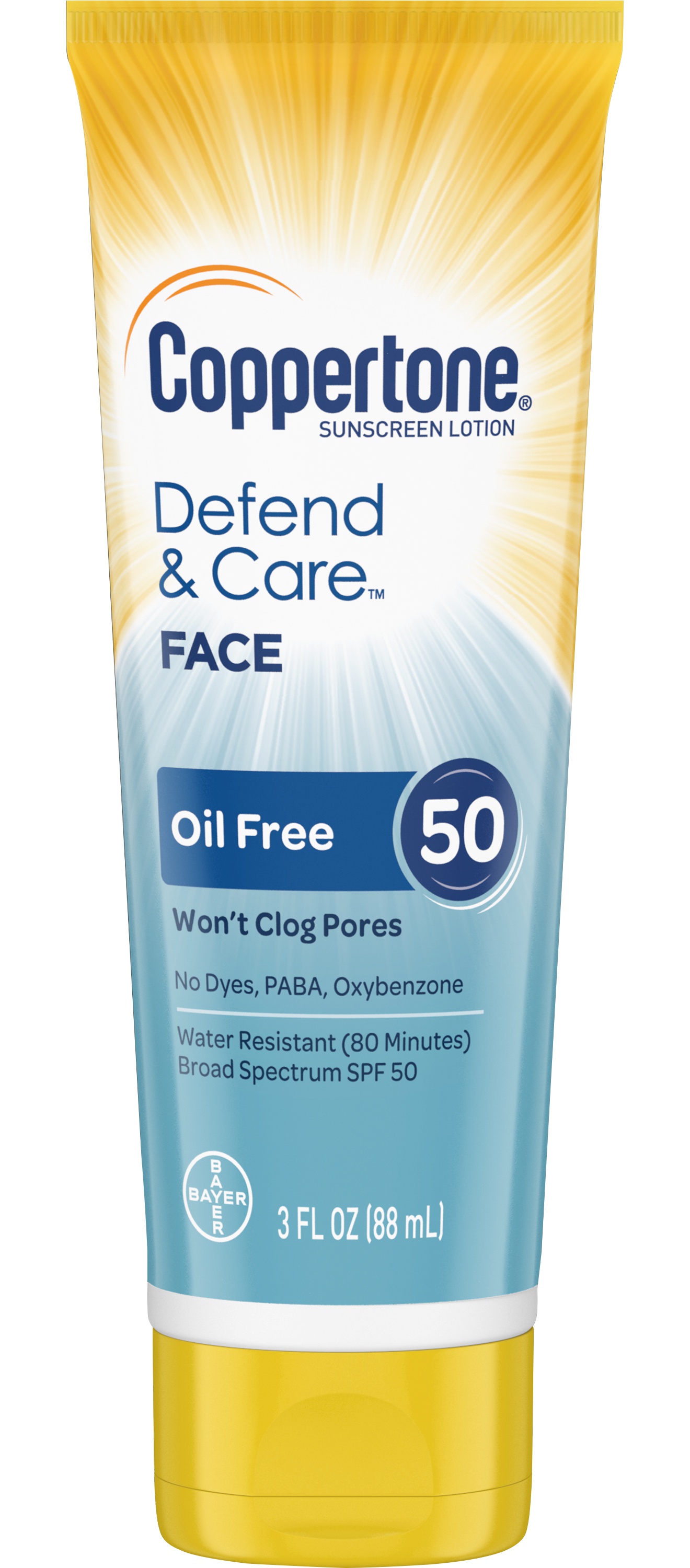 Coppertone Defend & Care Oil Free Sunscreen Face Lotion Spf 50