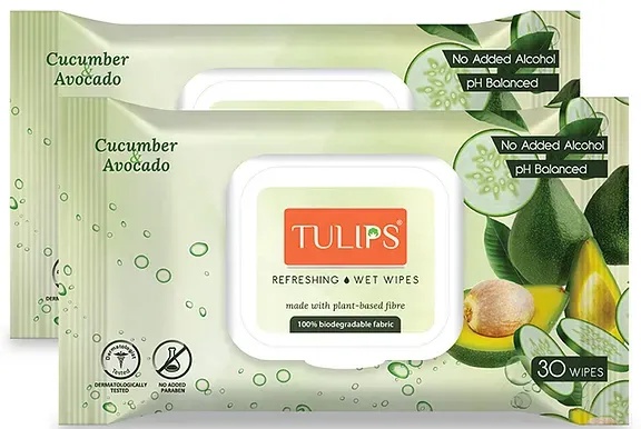 Tulips Beauty Tulips Refreshing Wet Wipes In Lid Pack - Cucumber & Avocado