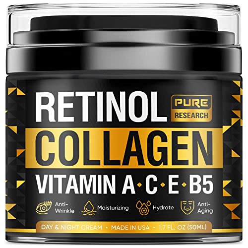 Pure Research Collagen And Retinol Anti-Aging Face Cream (With Hyarulonic Acid And Vitamin C, E & B5)