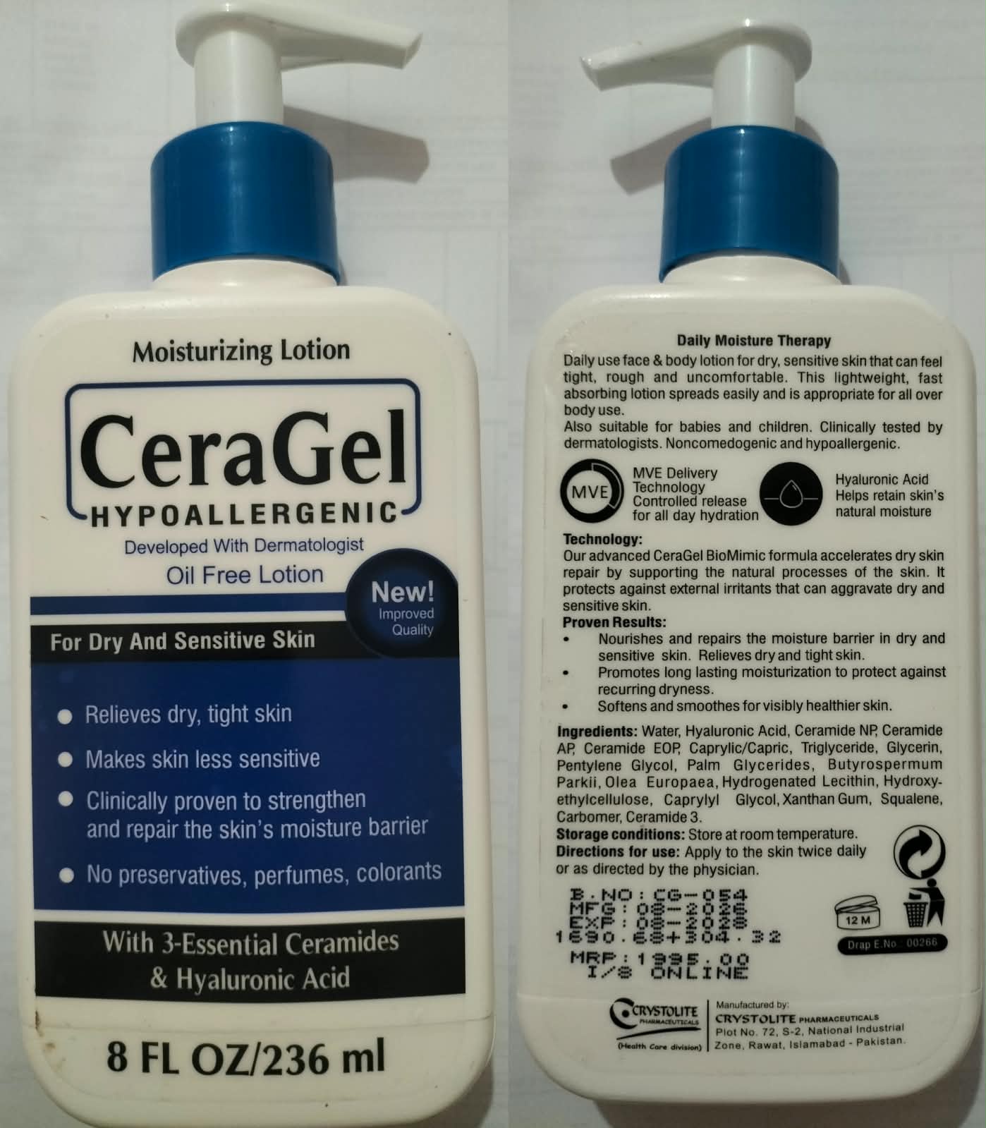 Crystolite Ceragel Hypoallergenic Moisturizing Lotion (updated formula)