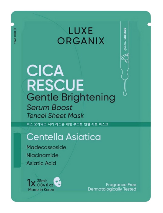 Luxe Organix Cica Rescue Gentle Brightening Serum Boost Tencel Sheet Mask