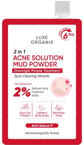 Luxe Organix 2 In 1 Acne Solution Mud Powder Overnight Pimple Treatment