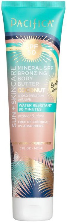 Pacifica Sun + Skincare, Mineral SPF Bronzing Body Butter, SPF 50, Coconut