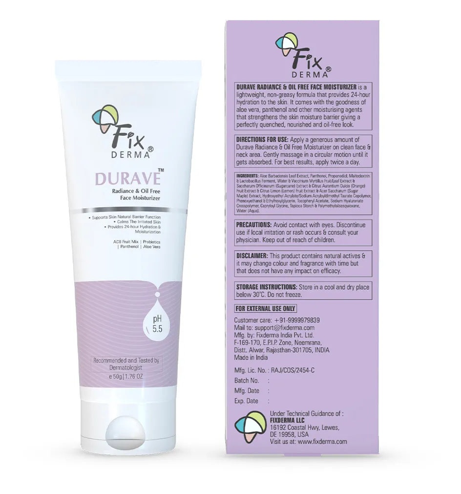 Fixderma Durave Radiance, Oil Free & Brightening Face Moisturizer