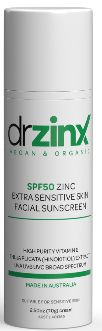 Dr ZinX Organic Extra Sensitive Mineral Sunscreen SPF50 Zinc + Thuja (hinokitiol)