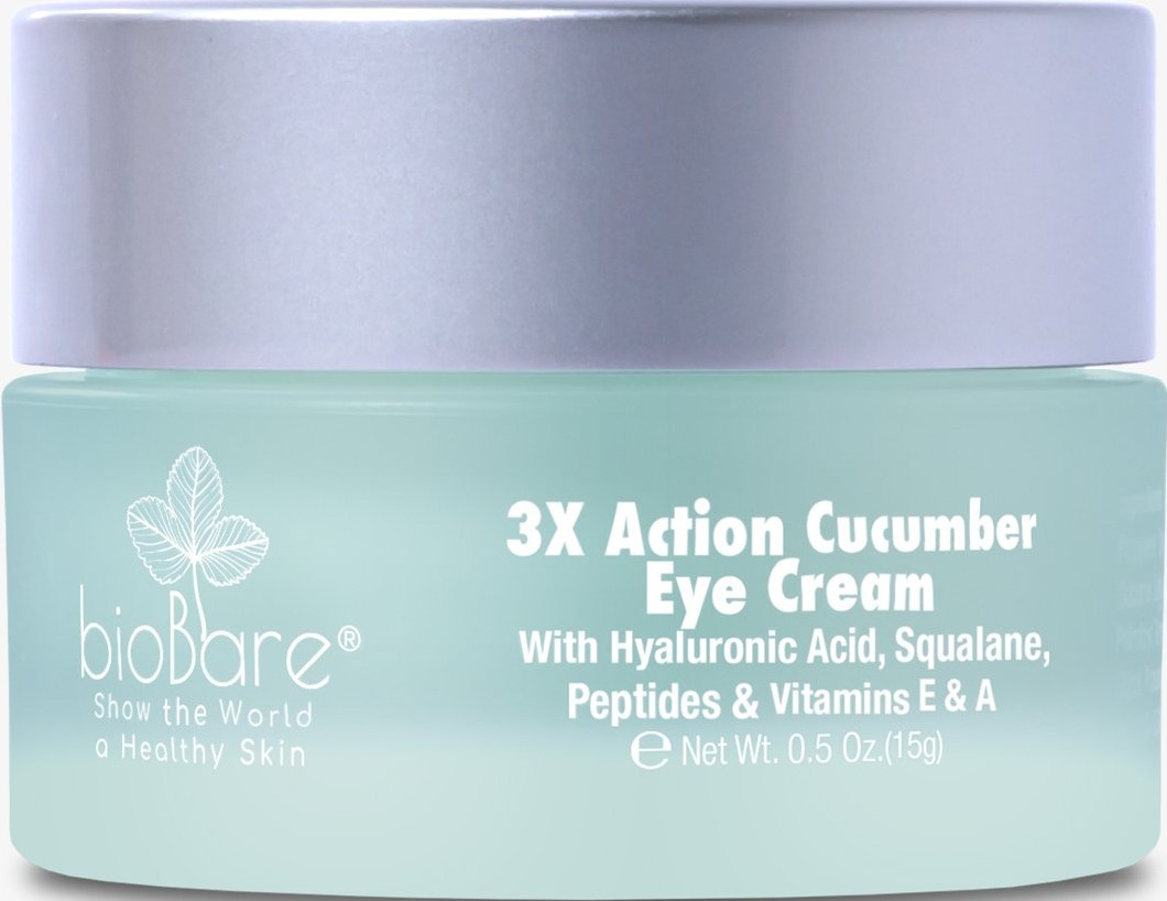 BioBare 3X Action Cucumber Eye Cream - With Hyaluronic Acid, Squalane, Peptides & Vitamins E & A