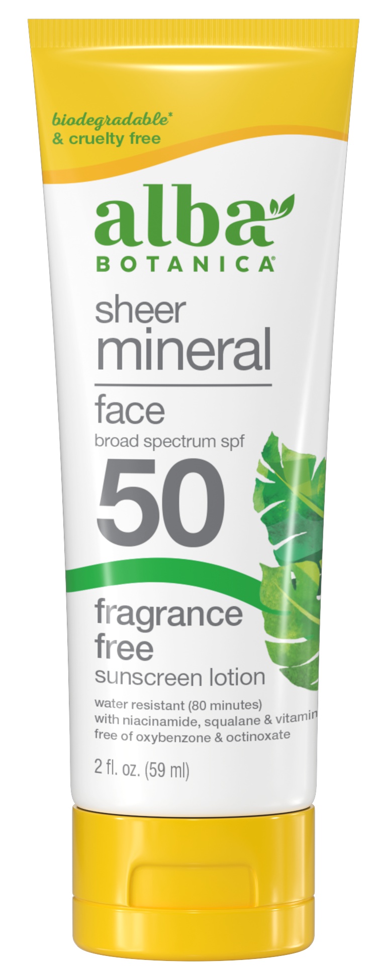 Alba Botanica Sunscreen For Face, Fragrance-free Sheer Mineral Face Sunscreen Lotion, Broad Spectrum SPF 50