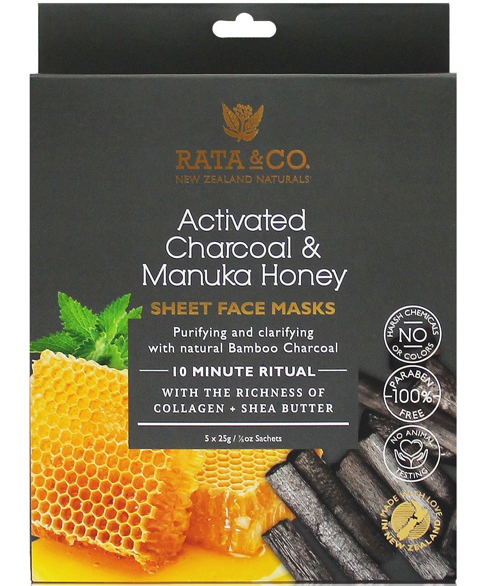 Rata & Co Activated Charcoal & Manuka Honey Sheet Face Masks