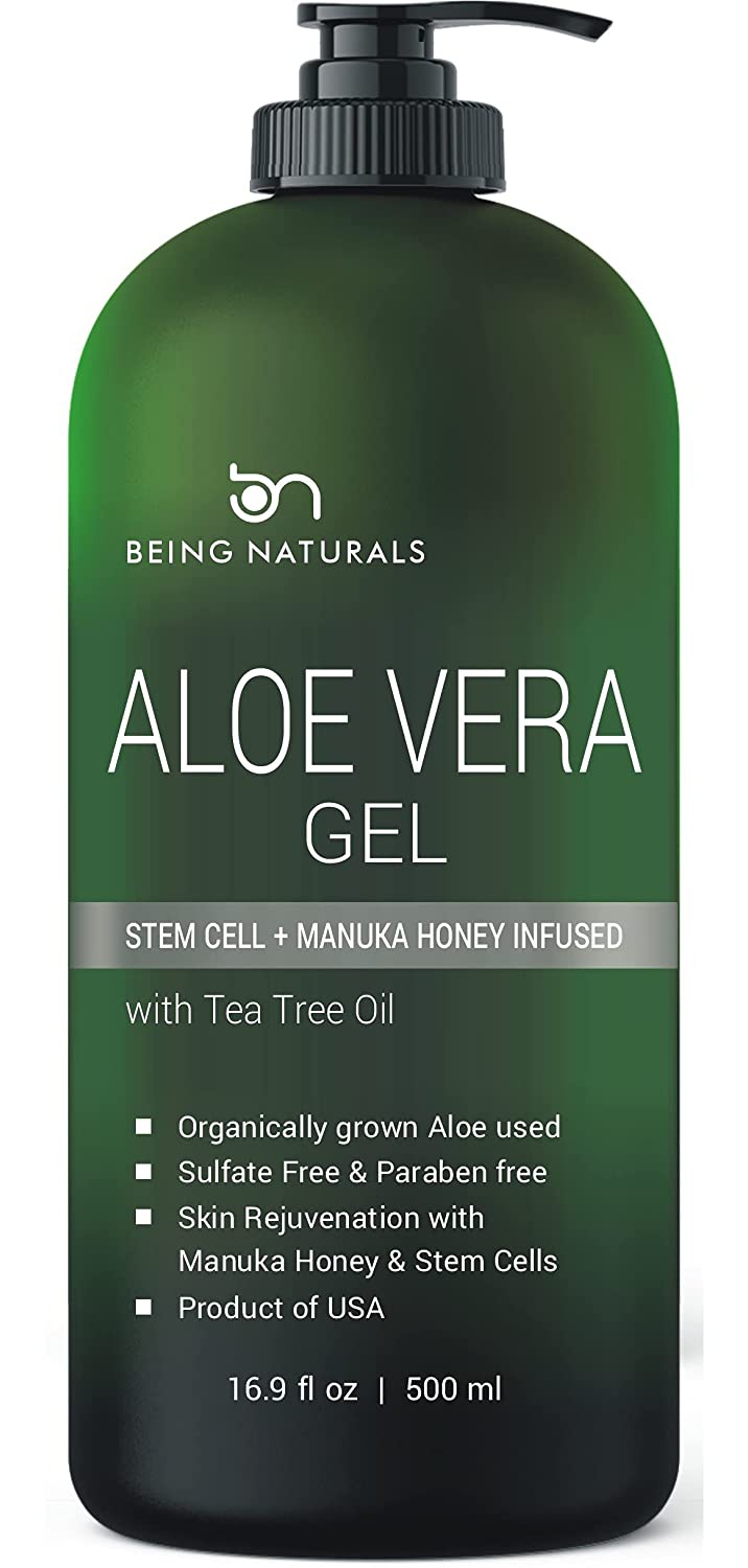 Being Naturals Aloe Vera Gel - From 100% Pure Organic Aloe Infused With Manuka Honey, Stem Cell, Tea Tree Oil