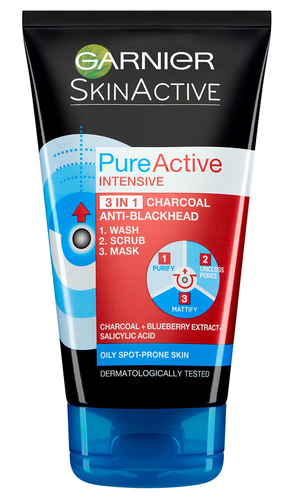 Garnier Pure Active Intensive 3 In 1 Anti-Blackhead Charcoal Wash, Scrub And Mask