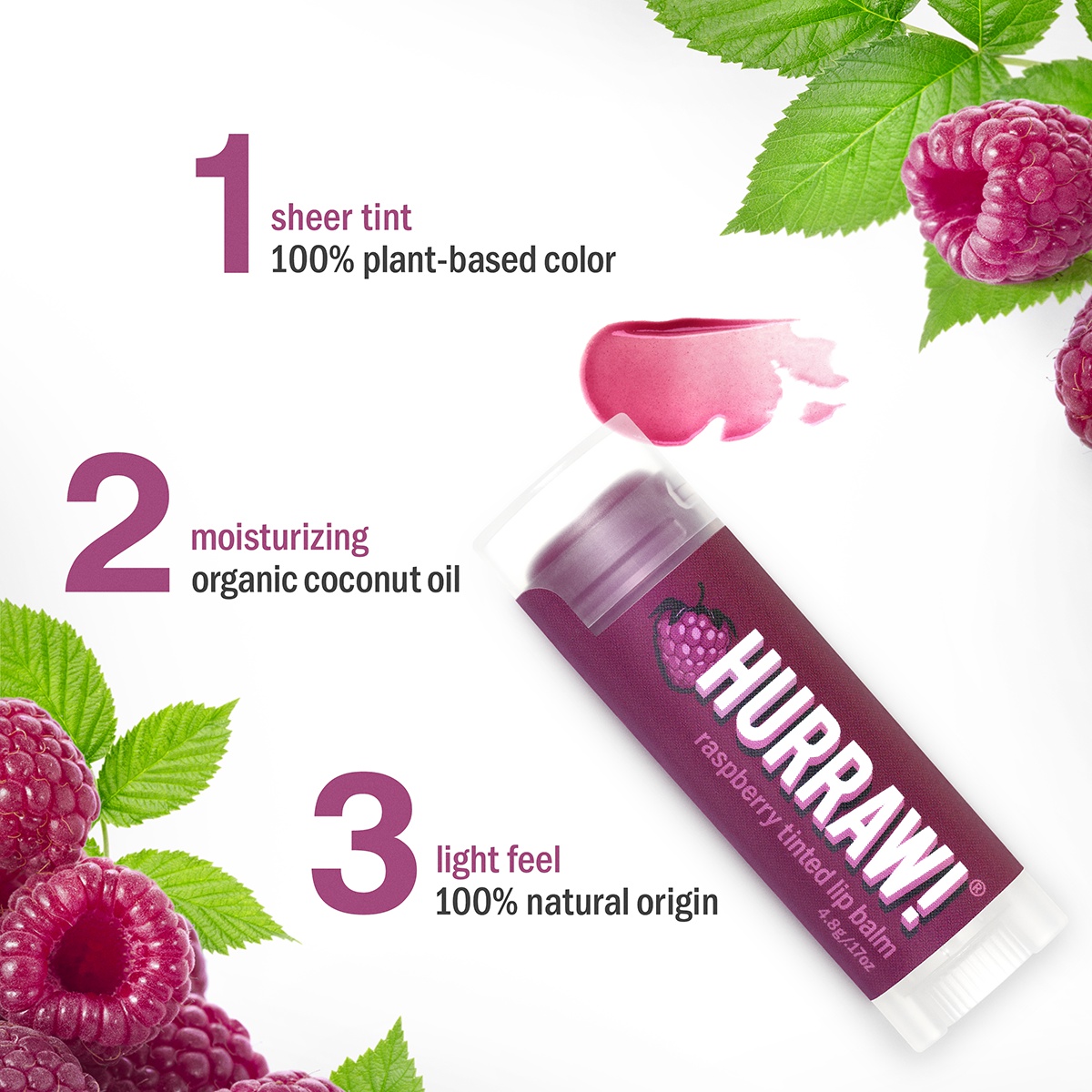 Hurraw! Raspberry Tinted Lip Balm