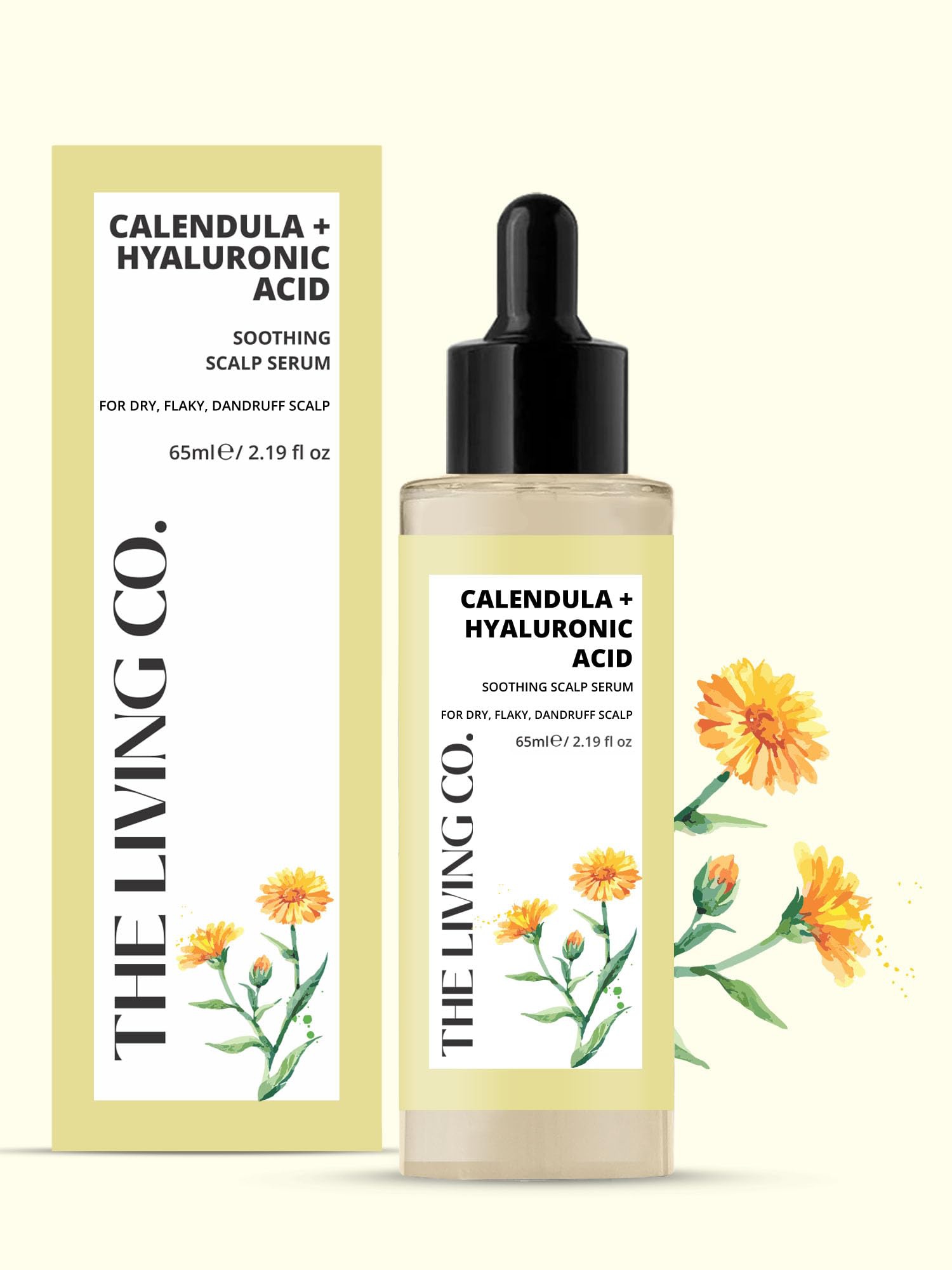 The Living Co Calendula + Hyaluronic Acid Soothing Scalp Serum For Dandruff, Flaky & Dehydrated Scalp