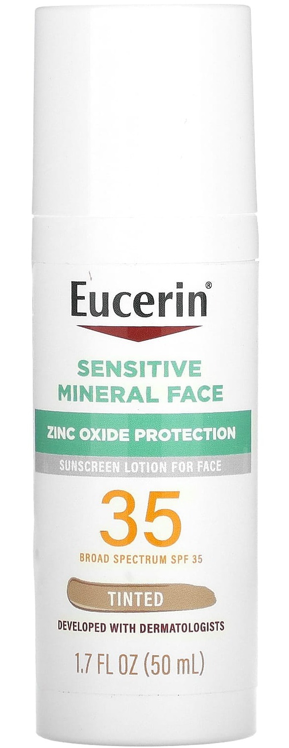 Eucerin Sensitive Mineral Face Sunscreen Lotion, SPF 35, Tinted, 1.7 Fl Oz (50 Ml)