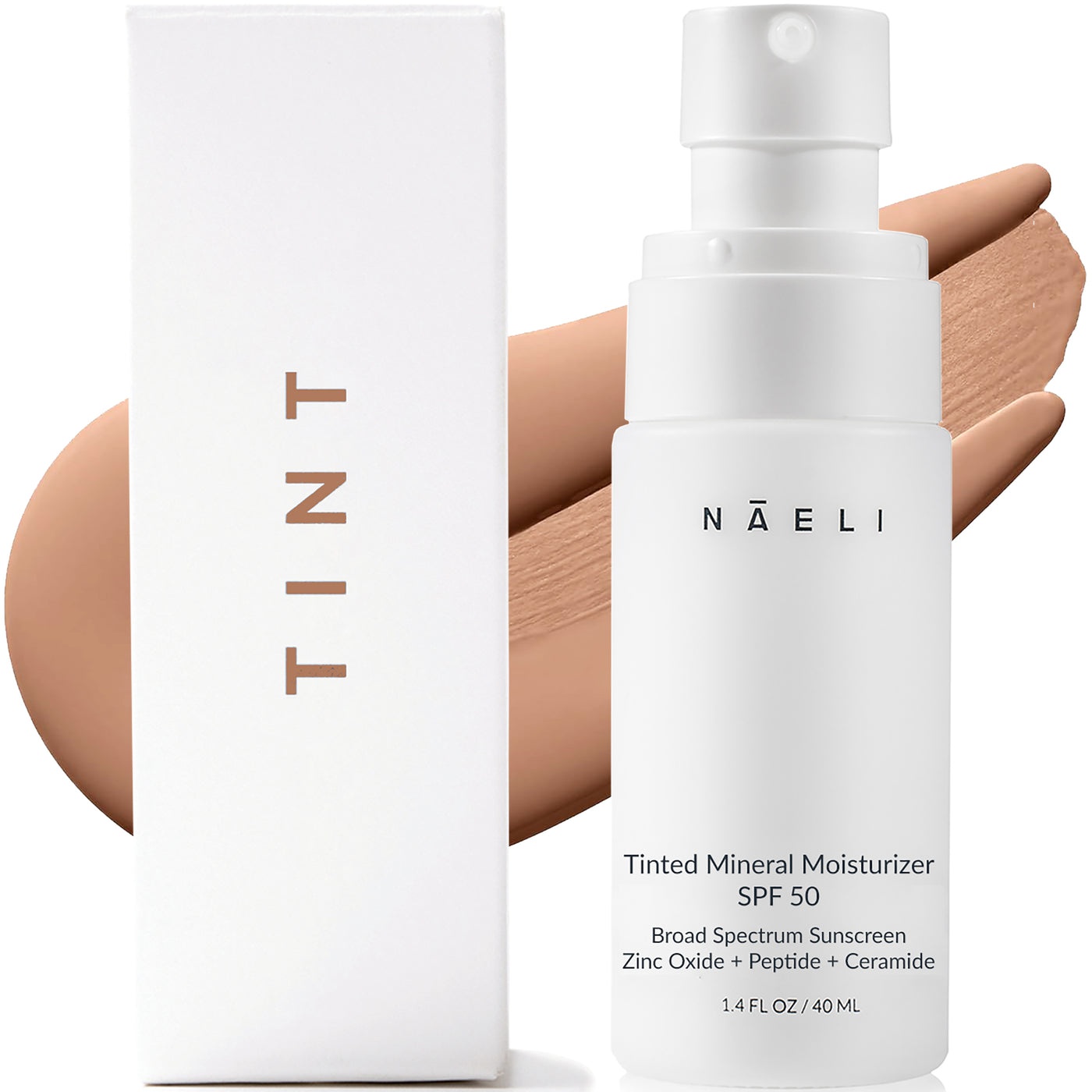 Naeli Tinted Mineral Face Moisturizer SPF 50 - Zinc Oxide, Peptide & Ceramide Complex