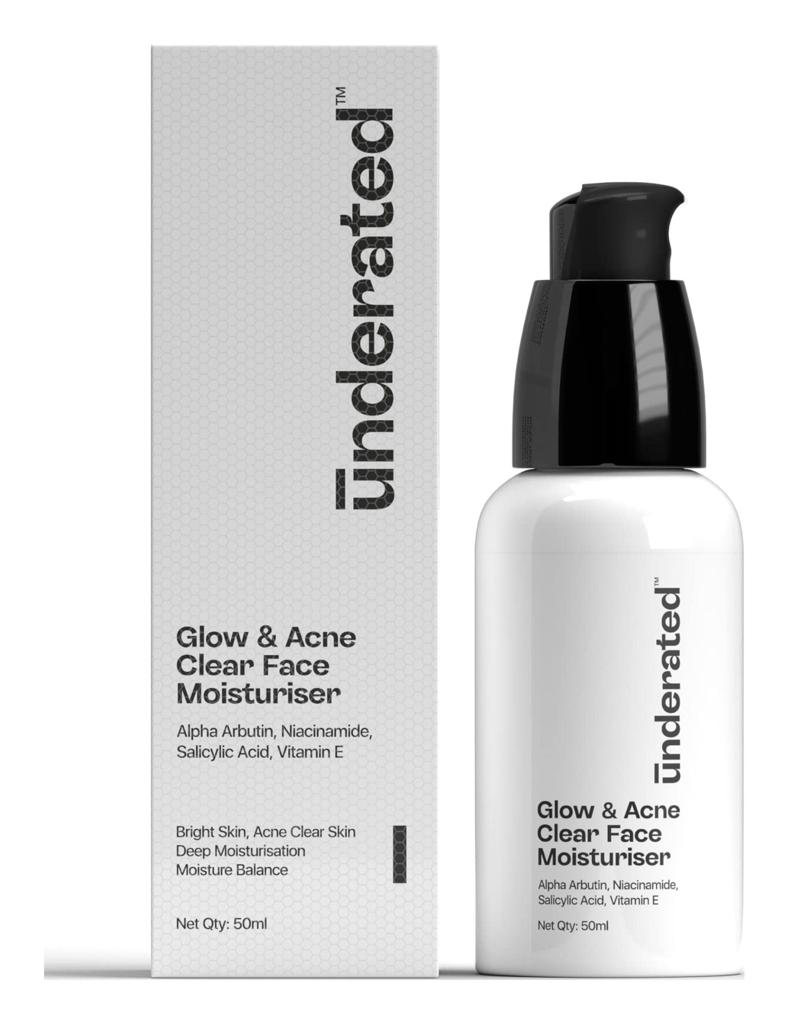 Underated Glow And Acne Clear Face Moisturiser Cream Powered With Salicylic Acid And Vitamin E