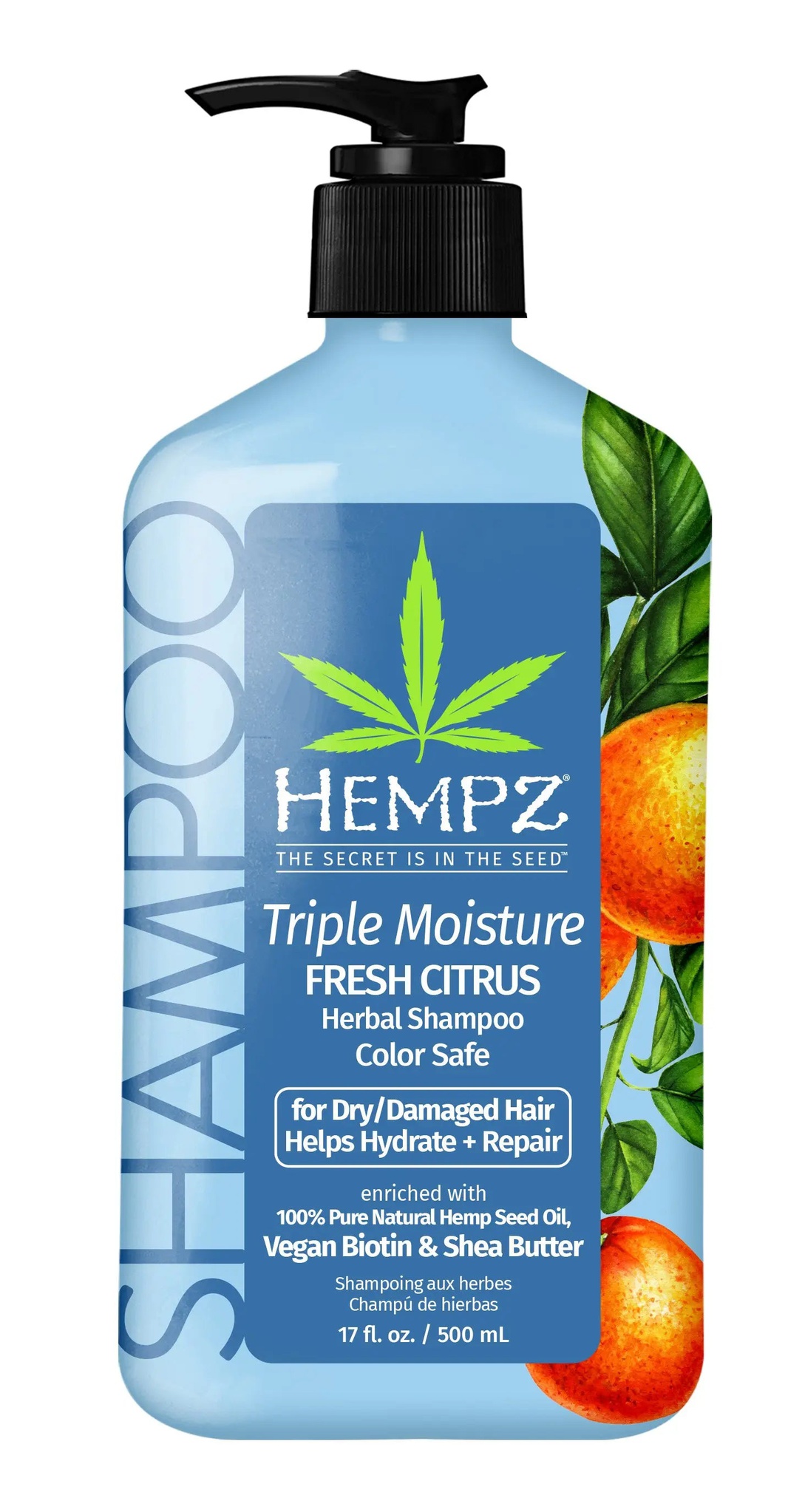 Hempz Triple Moisture Fresh Citrus Herbal Shampoo With Vegan Biotin & Shea Butter For Dry/damaged Hair