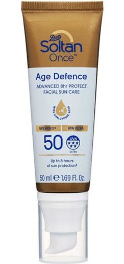 Boots Soltan Once Age Defence Advanced 8hr Protect Facial Suncare Cream With Hyaluronic Acid SPF50+