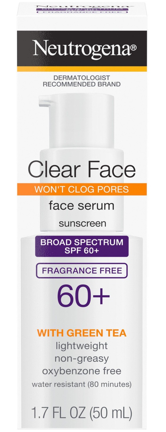 Neutrogena Clear Face Serum Sunscreen With Green Tea Broad Spectrum SPF 60+ Fragrance Free